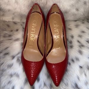 Calvin Klein red stilettos.